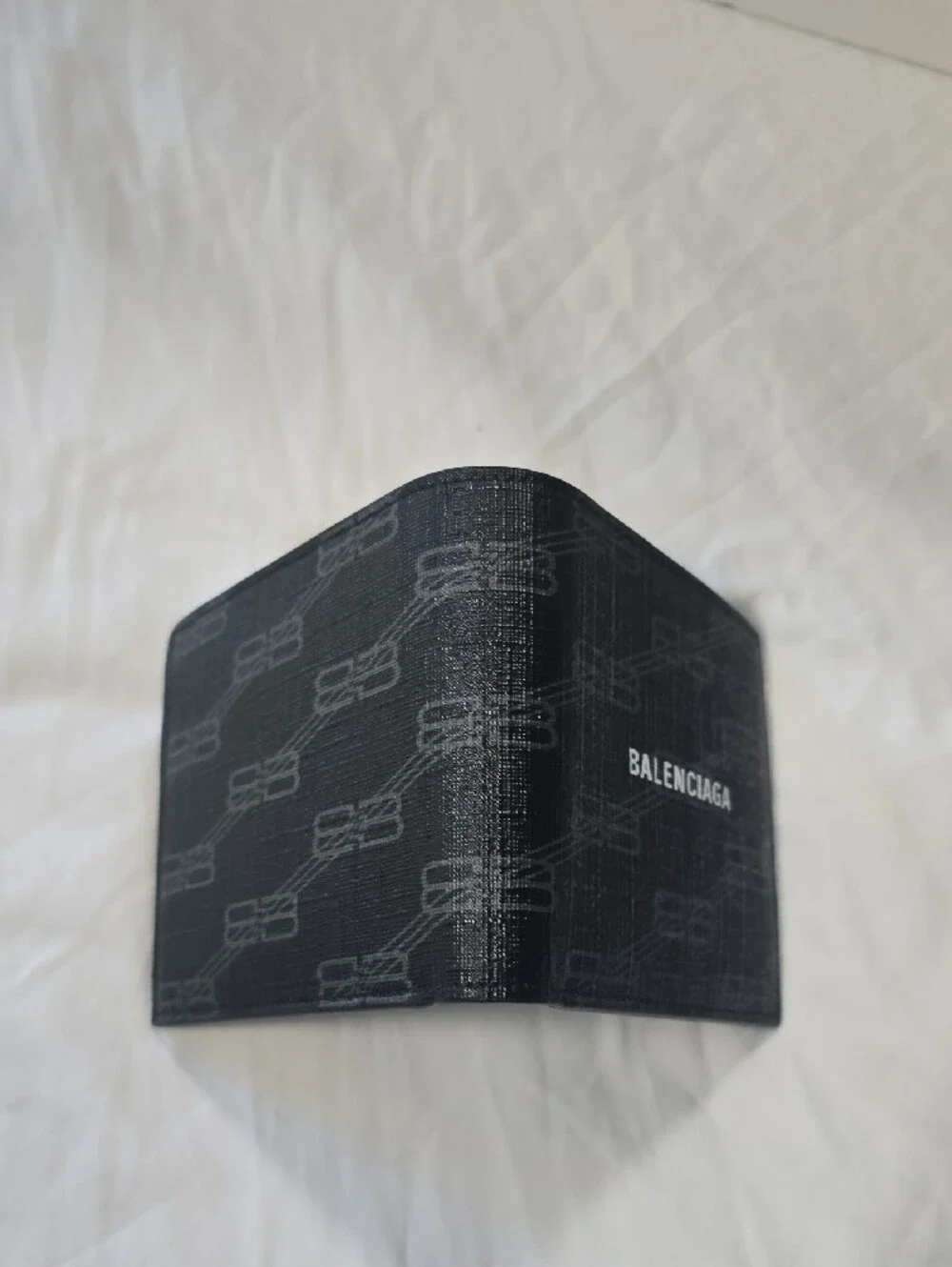 Balenciaga Black Monogram Bi-Fold Wallet with White Logo